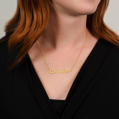 Personalized Heart Name Necklace - Custom Script Pendant &amp; Chain