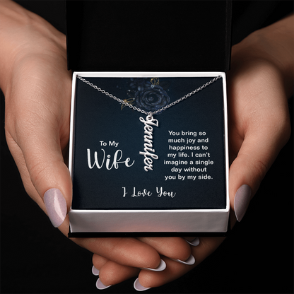 Personalized Wife Name Bar Necklace - Vertical Style