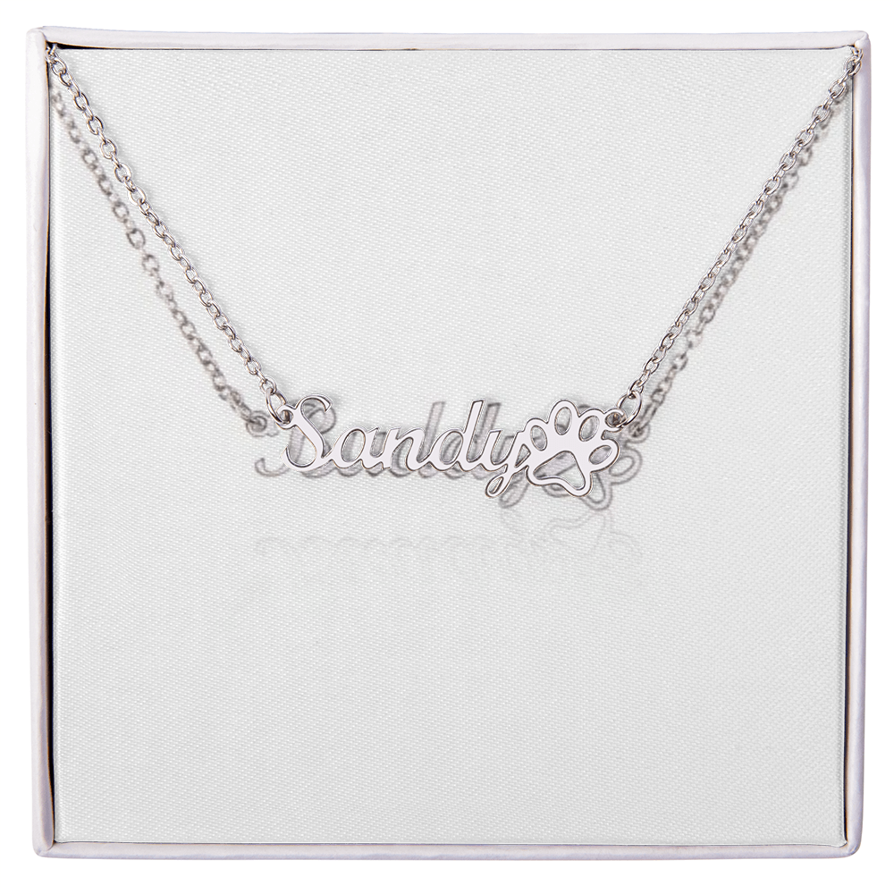 Personalized Paw Print Name Necklace – Custom Pet Lover Pendant with Adjustable Chain