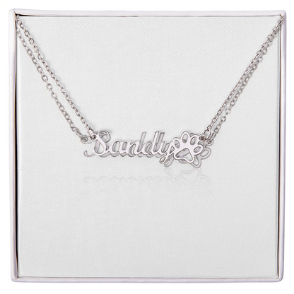 Personalized Paw Print Name Necklace – Custom Pet Lover Pendant with Adjustable Chain