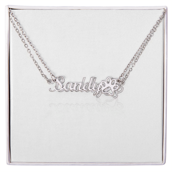 Personalized Paw Print Name Necklace – Custom Pet Lover Pendant with Adjustable Chain