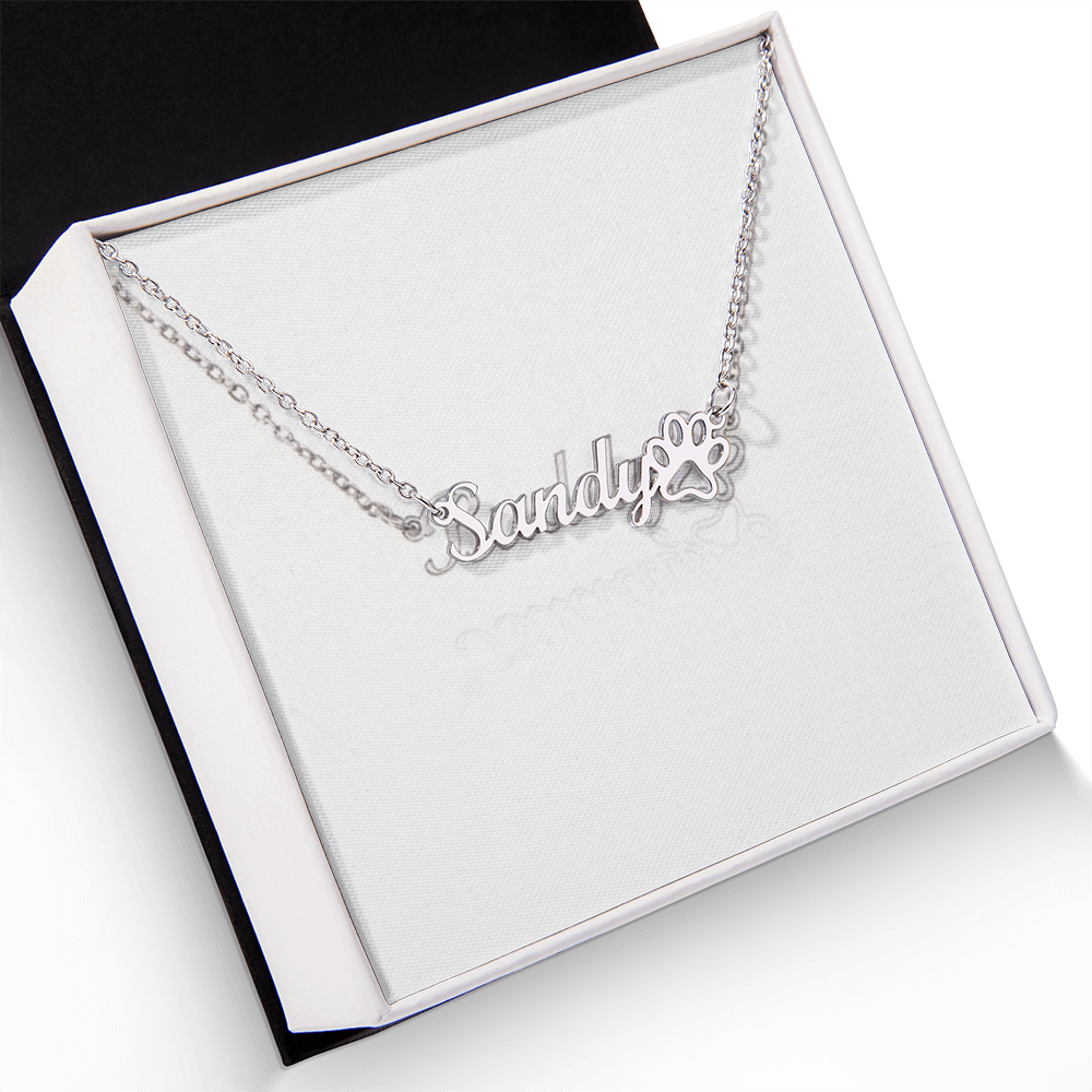 Personalized Paw Print Name Necklace – Custom Pet Lover Pendant with Adjustable Chain