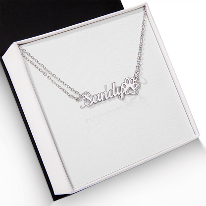 Personalized Paw Print Name Necklace – Custom Pet Lover Pendant with Adjustable Chain