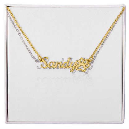 Personalized Paw Print Name Necklace – Custom Pet Lover Pendant with Adjustable Chain