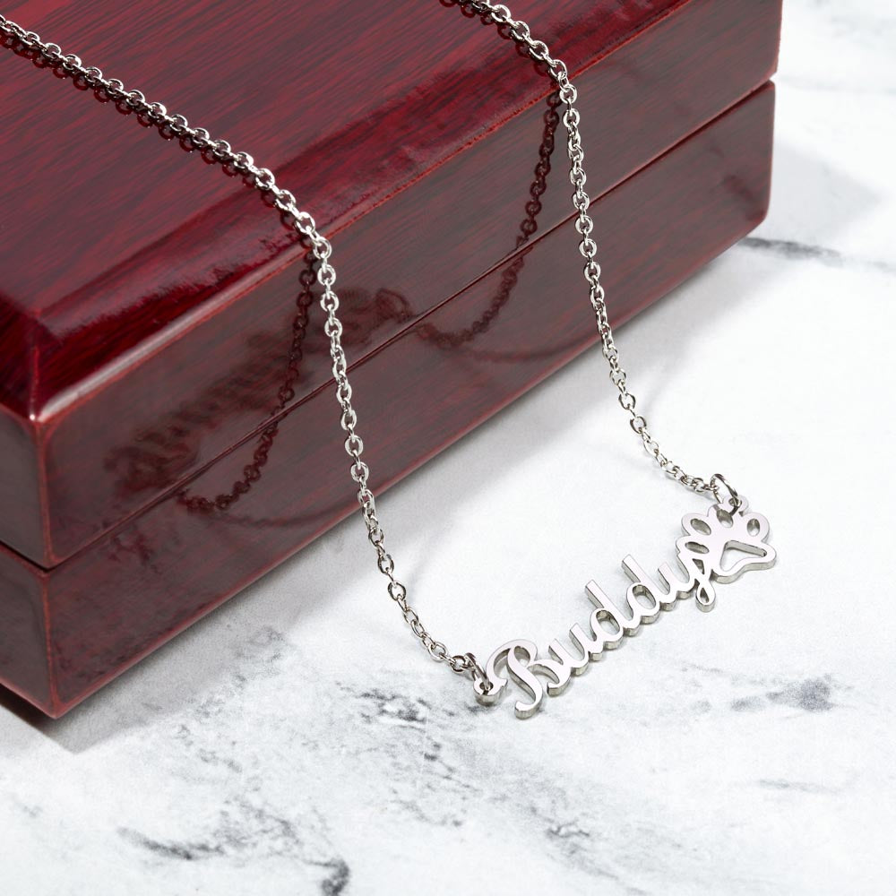 Personalized Paw Print Name Necklace – Custom Pet Lover Pendant with Adjustable Chain