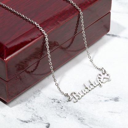 Personalized Paw Print Name Necklace – Custom Pet Lover Pendant with Adjustable Chain