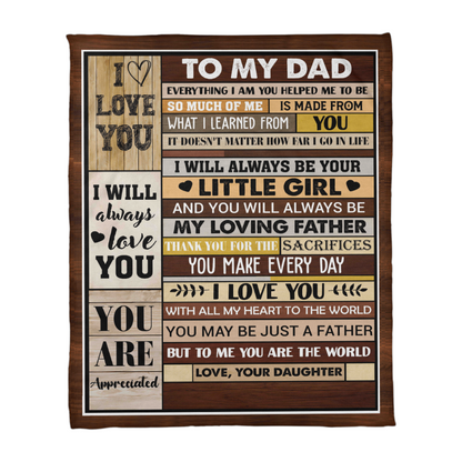 To My Dad Blanket from Daughter – Sentimental Fleece Throw “I Will Always Be Your Little Girl” Gift