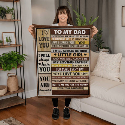 To My Dad Blanket from Daughter – Sentimental Fleece Throw “I Will Always Be Your Little Girl” Gift