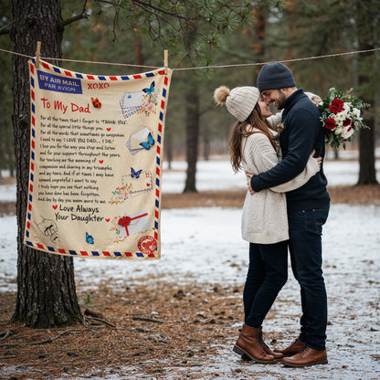 To My Dad Airmail Blanket from Daughter – Sentimental Fleece Throw with Heartfelt Love Letter &amp; Butterfly Design Gift