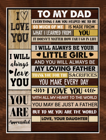 To My Dad Blanket from Daughter – Sentimental Fleece Throw “I Will Always Be Your Little Girl” Gift