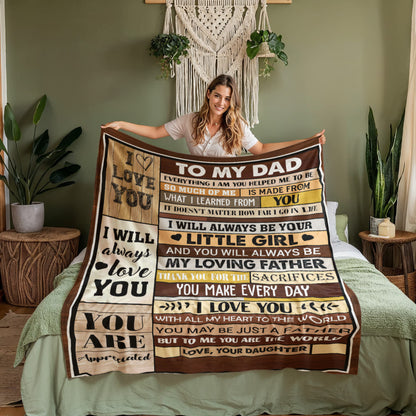 To My Dad Blanket from Daughter – Sentimental Fleece Throw “I Will Always Be Your Little Girl” Gift