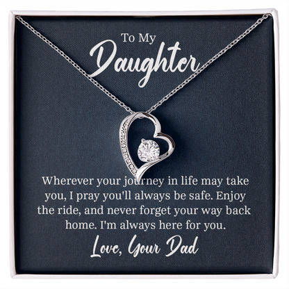 Forever Love Necklace for Daughter from Dad – CZ Heart Pendant, 14k White Gold or 18k Gold Finish, Adjustable 18–22" Chain, Gift Box