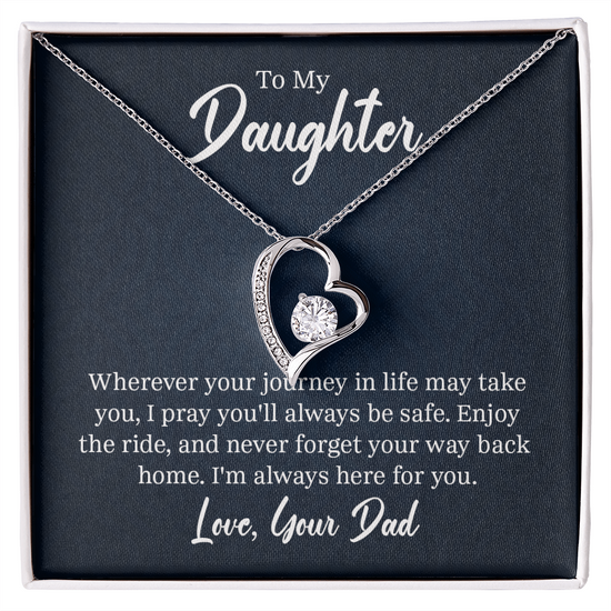 Forever Love Necklace for Daughter from Dad – CZ Heart Pendant, 14k White Gold or 18k Gold Finish, Adjustable 18–22" Chain, Gift Box
