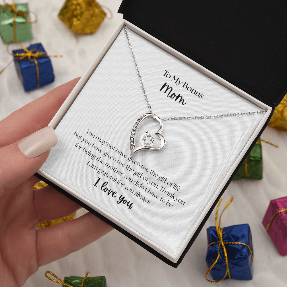"To My Bonus Mom" Heart Necklace - Sentimental Gift