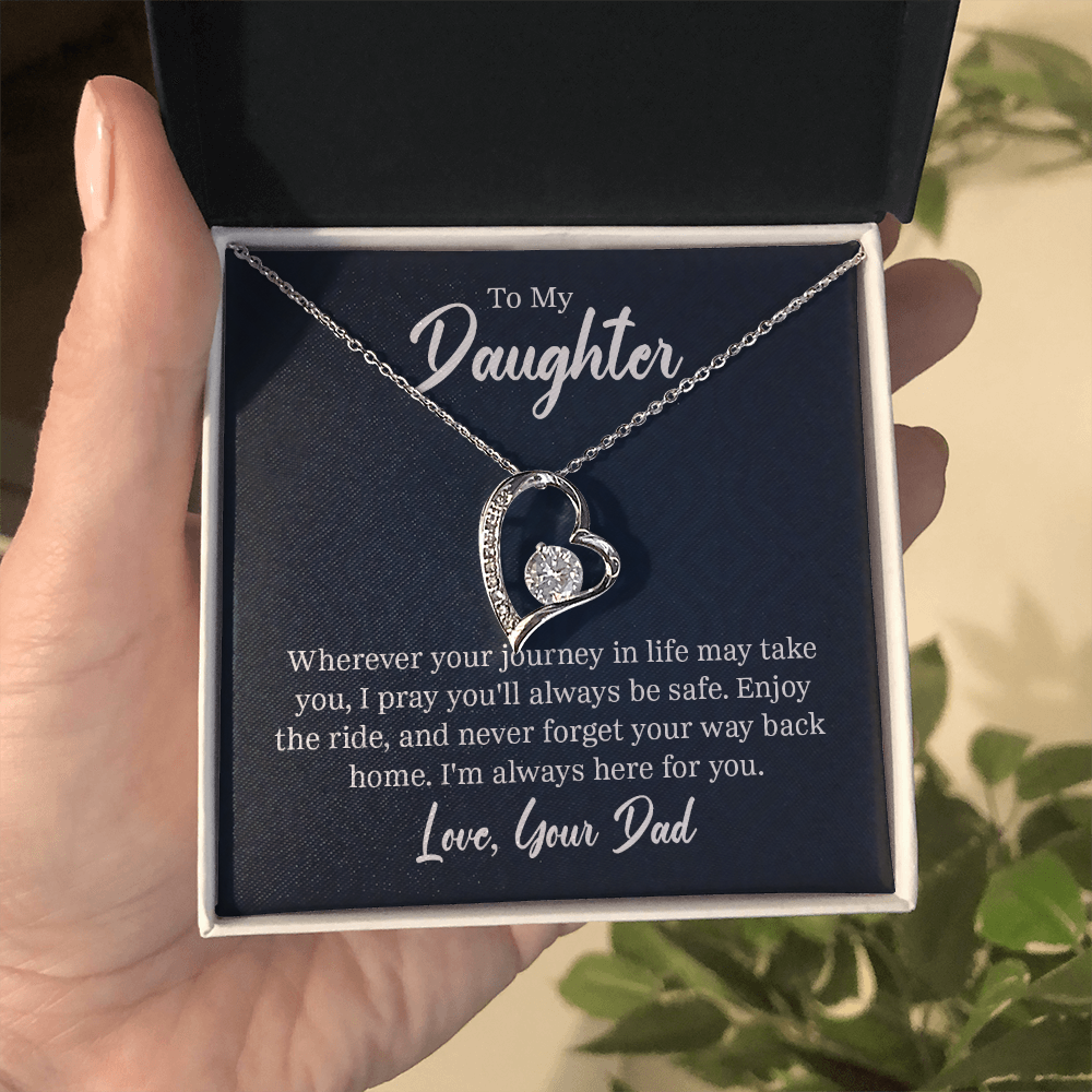 Forever Love Necklace for Daughter from Dad – CZ Heart Pendant, 14k White Gold or 18k Gold Finish, Adjustable 18–22" Chain, Gift Box