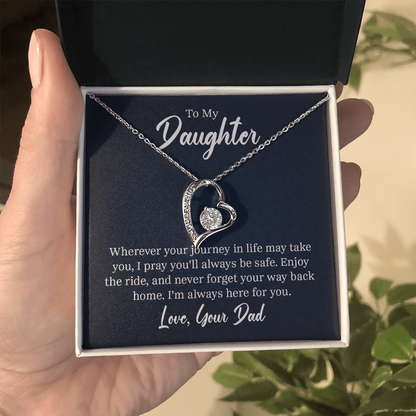 Forever Love Necklace for Daughter from Dad – CZ Heart Pendant, 14k White Gold or 18k Gold Finish, Adjustable 18–22" Chain, Gift Box