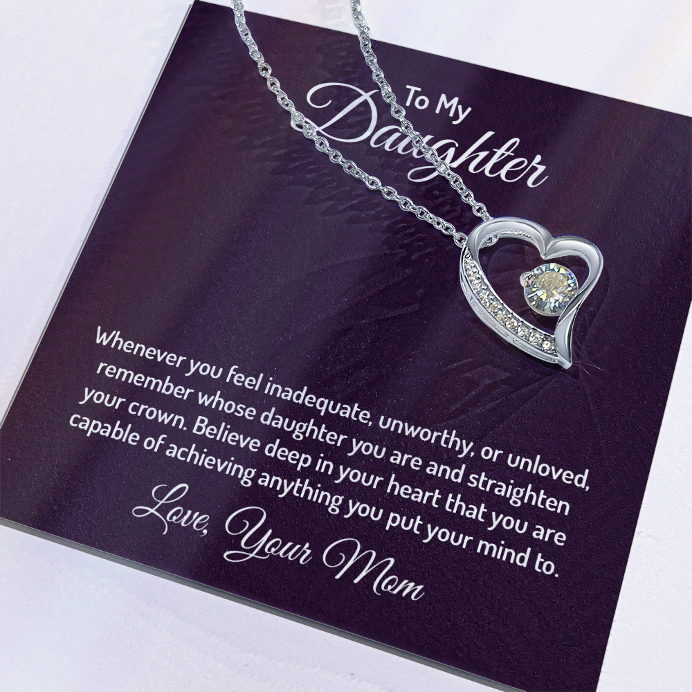 Forever Love Necklace for Daughter from Mom – CZ Heart Pendant, 14k White/18k Yellow Gold Finish, Adjustable Chain &amp; Gift Box