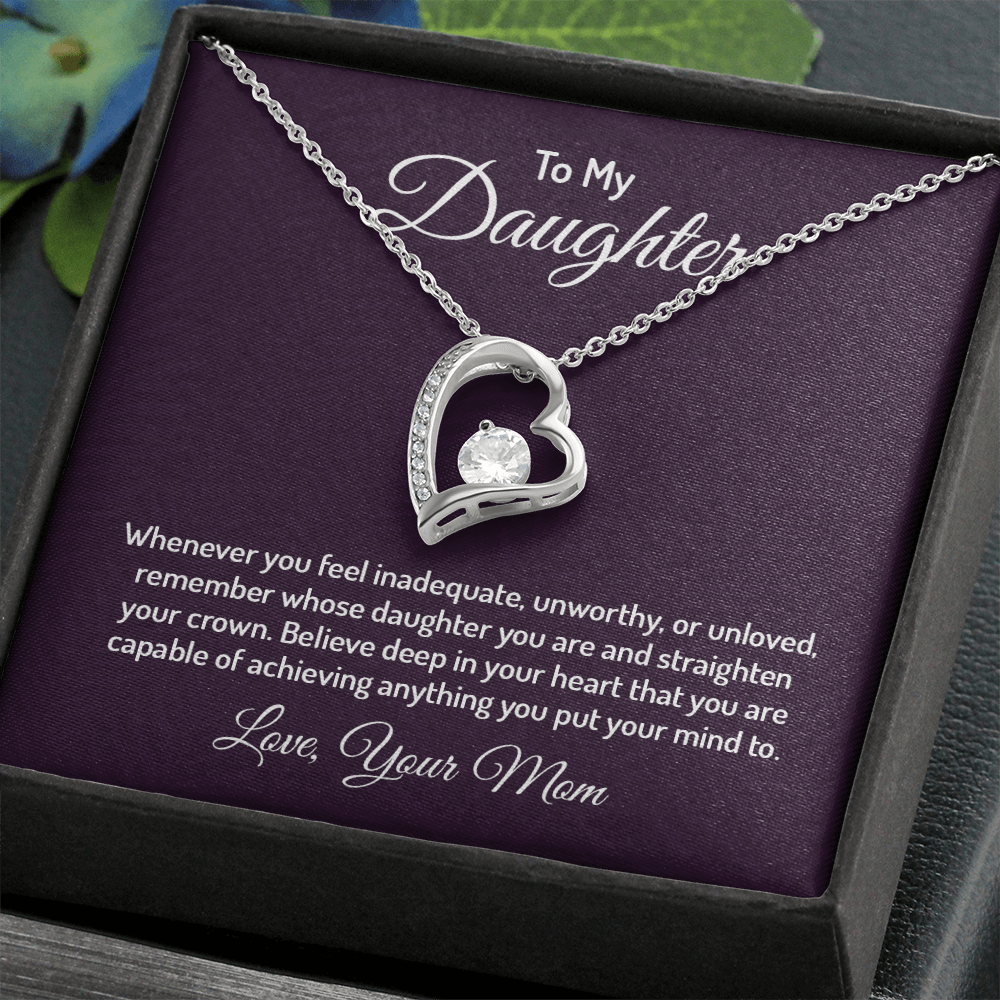 Forever Love Necklace for Daughter from Mom – CZ Heart Pendant, 14k White/18k Yellow Gold Finish, Adjustable Chain &amp; Gift Box