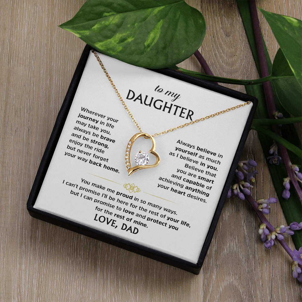 Forever Love Necklace for Daughter from Dad – Heart Pendant Necklace with Inspirational Message Card, Father Daughter Jewelry Gift