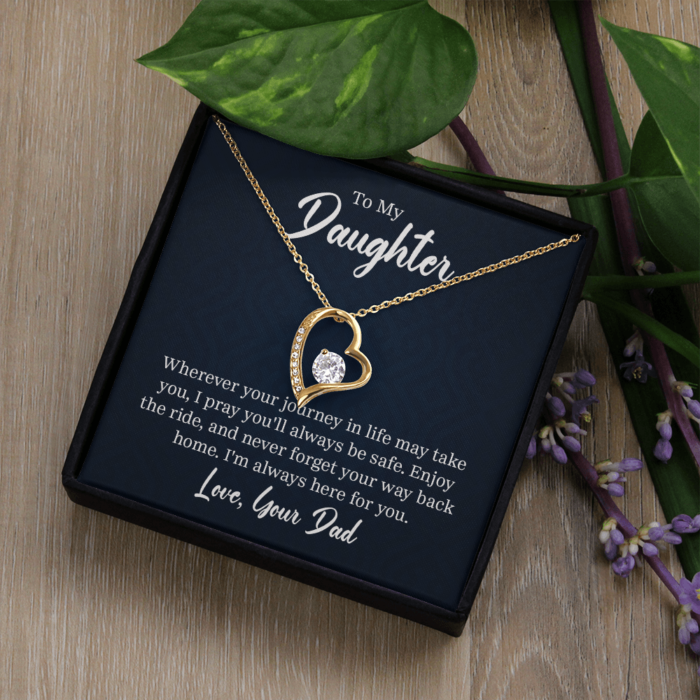 Forever Love Necklace for Daughter from Dad – CZ Heart Pendant, 14k White Gold or 18k Gold Finish, Adjustable 18–22" Chain, Gift Box