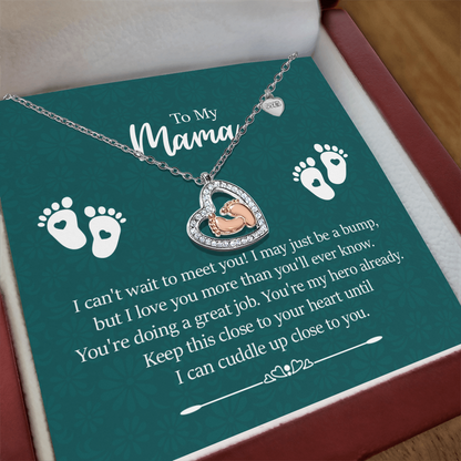Baby Feet Heart Necklace – “To My Mama” Sterling Silver &amp; 14K Rose Gold CZ Pendant | New Mom, Baby Shower &amp; Mother’s Day Gift