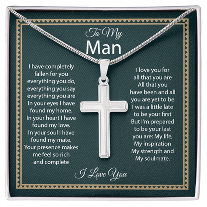 Cross Necklace for Him with Message Card
