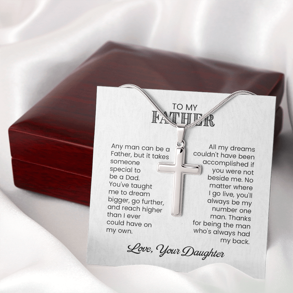 Cross Necklace Gift for Father from Daughter – Sentimental To My Father Necklace, Christian Gift for Dad