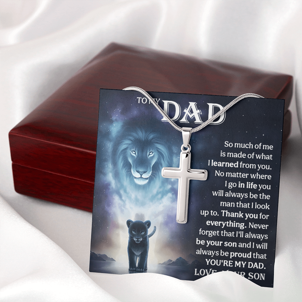 Cross Necklace Gift for Dad from Son – Lion Father Son Necklace, Christian Gift for Dad, Sentimental Father Keepsake