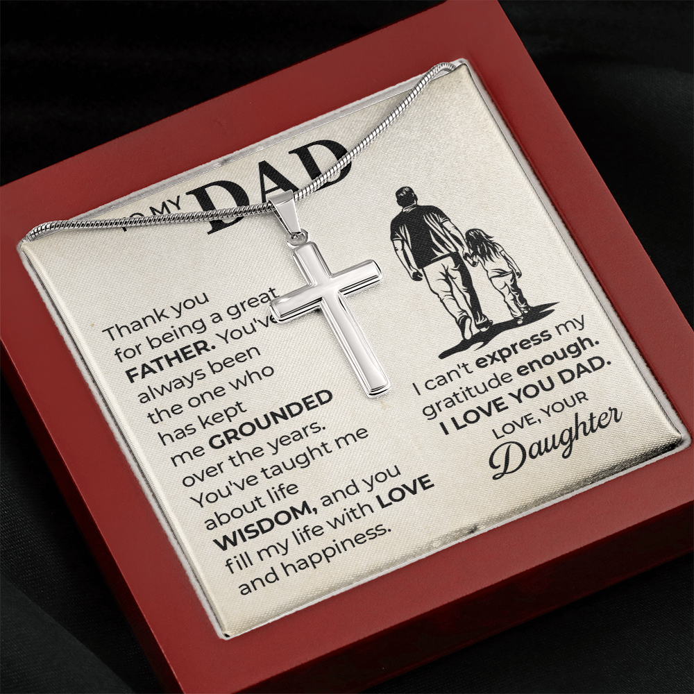 Cross Necklace Gift for Dad from Daughter – Sentimental Christian Gift for Father, To My Dad Message Card Necklace