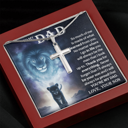 Cross Necklace Gift for Dad from Son – Lion Father Son Necklace, Christian Gift for Dad, Sentimental Father Keepsake