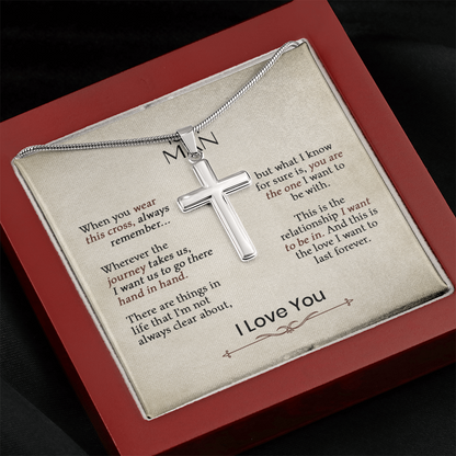 Cross Necklace for Him – Christian Cross Necklace Gift for Boyfriend, Husband or Partner with Romantic Faith Message Card