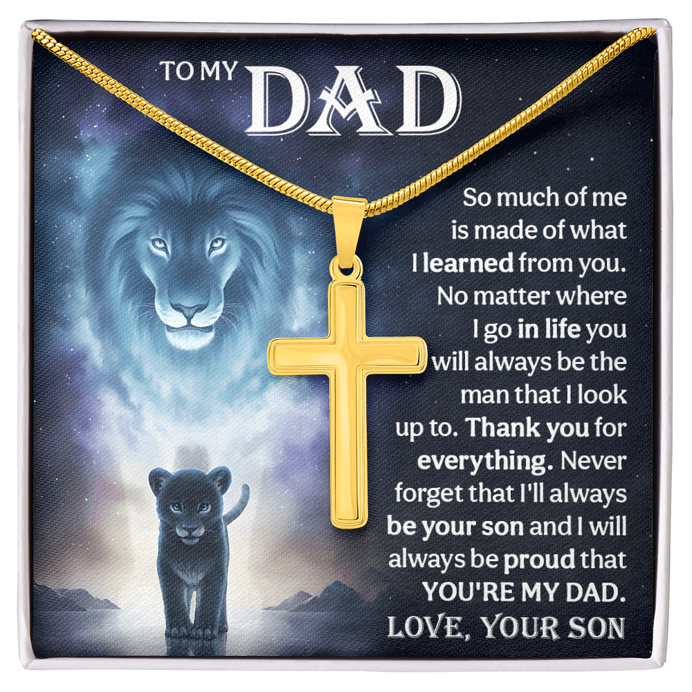 Cross Necklace Gift for Dad from Son – Lion Father Son Necklace, Christian Gift for Dad, Sentimental Father Keepsake