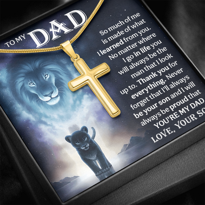 Cross Necklace Gift for Dad from Son – Lion Father Son Necklace, Christian Gift for Dad, Sentimental Father Keepsake