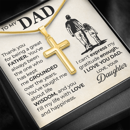 Cross Necklace Gift for Dad from Daughter – Sentimental Christian Gift for Father, To My Dad Message Card Necklace