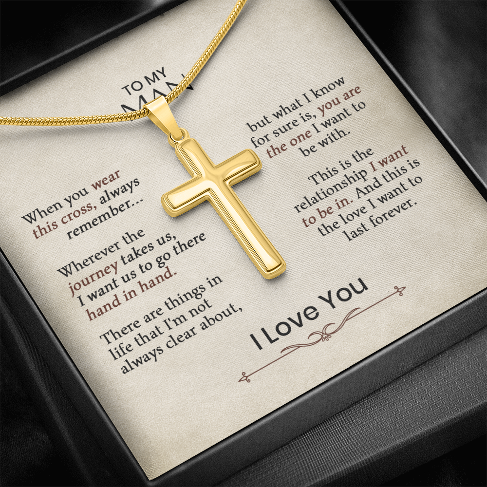 Cross Necklace for Him – Christian Cross Necklace Gift for Boyfriend, Husband or Partner with Romantic Faith Message Card