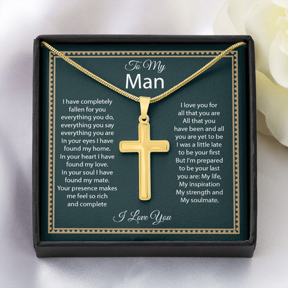 Cross Necklace for Him – Christian Cross Necklace Gift for Boyfriend, Husband or Partner with Faith-Inspired Message Card