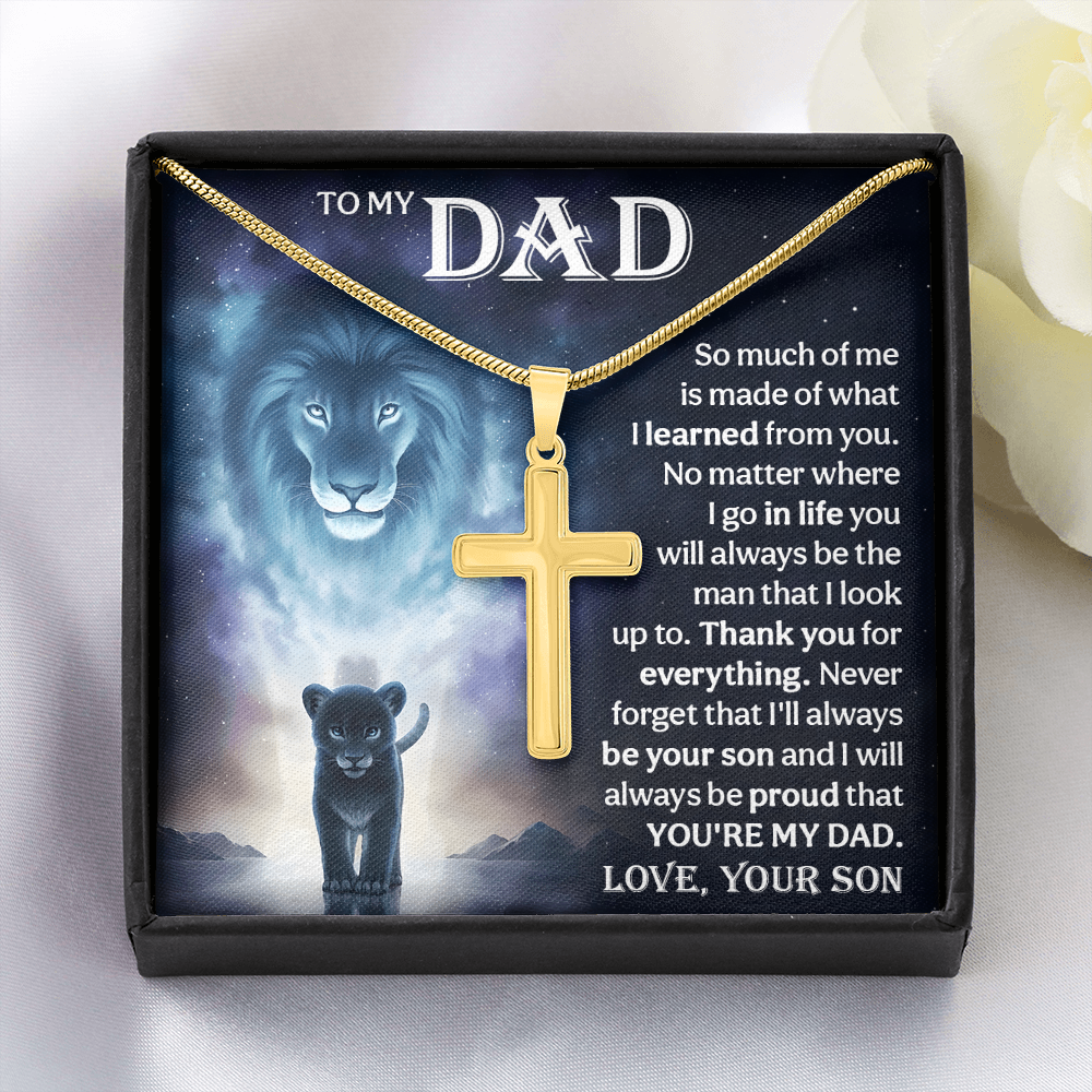 Cross Necklace Gift for Dad from Son – Lion Father Son Necklace, Christian Gift for Dad, Sentimental Father Keepsake