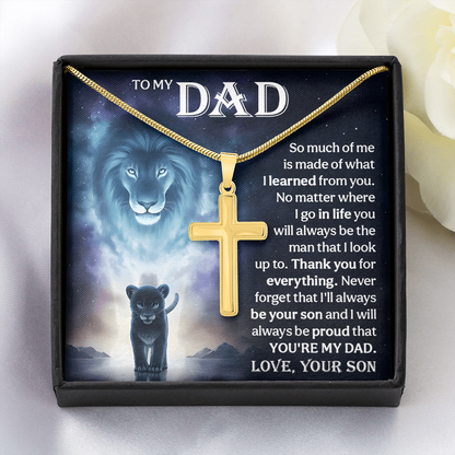 Cross Necklace Gift for Dad from Son – Lion Father Son Necklace, Christian Gift for Dad, Sentimental Father Keepsake