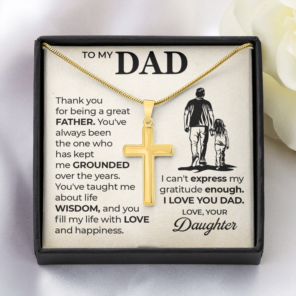 Cross Necklace Gift for Dad from Daughter – Sentimental Christian Gift for Father, To My Dad Message Card Necklace