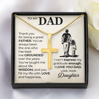 Cross Necklace Gift for Dad from Daughter – Sentimental Christian Gift for Father, To My Dad Message Card Necklace