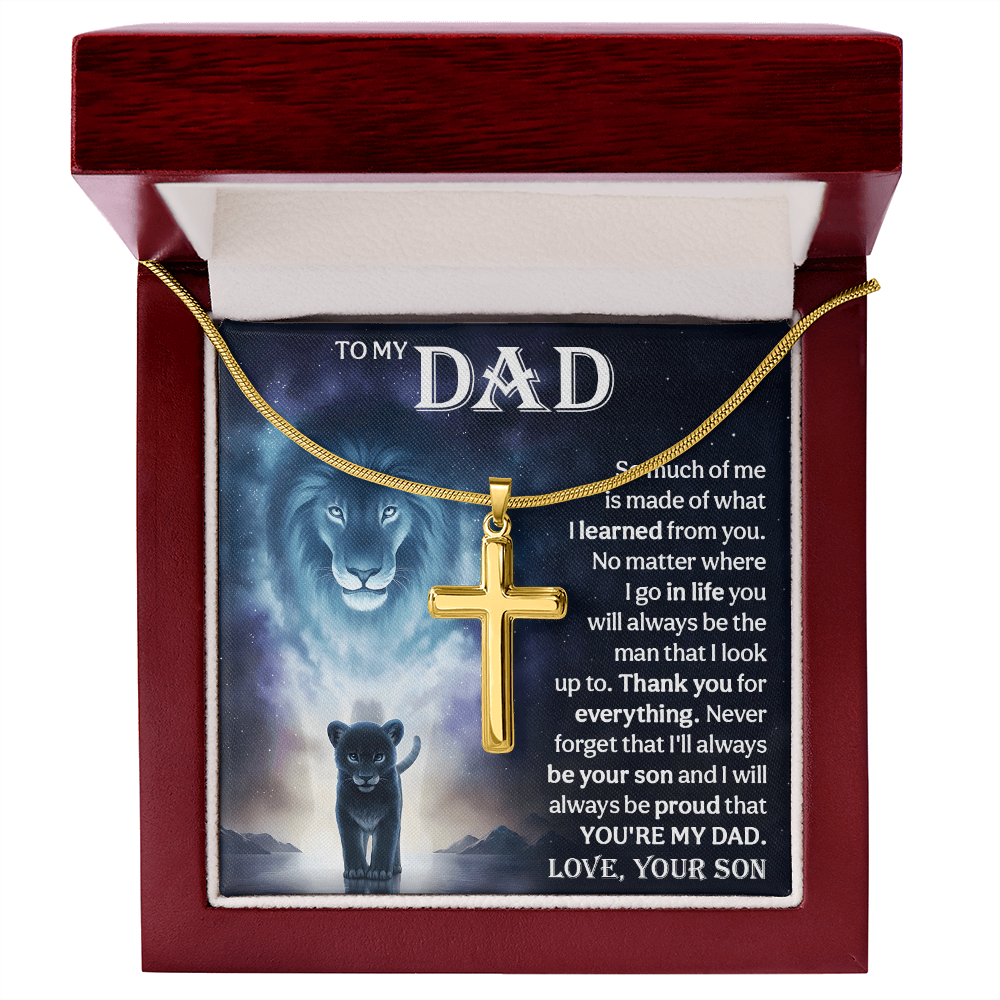 Cross Necklace Gift for Dad from Son – Lion Father Son Necklace, Christian Gift for Dad, Sentimental Father Keepsake