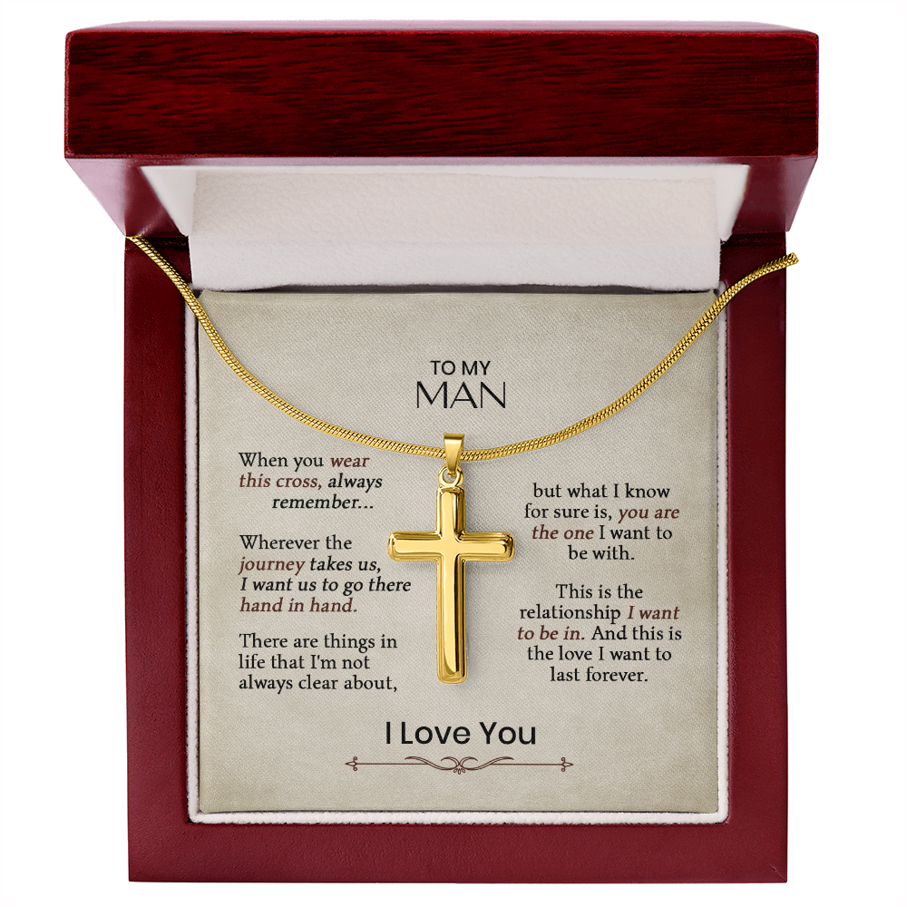 Cross Necklace for Him – Christian Cross Necklace Gift for Boyfriend, Husband or Partner with Romantic Faith Message Card