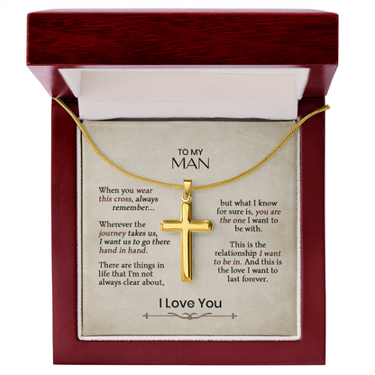 Cross Necklace for Him – Christian Cross Necklace Gift for Boyfriend, Husband or Partner with Romantic Faith Message Card