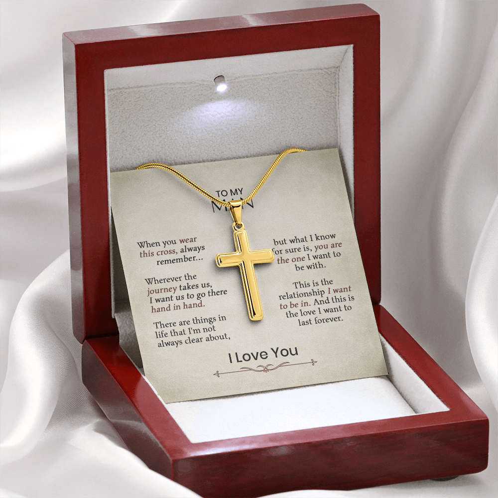 Cross Necklace for Him – Christian Cross Necklace Gift for Boyfriend, Husband or Partner with Romantic Faith Message Card