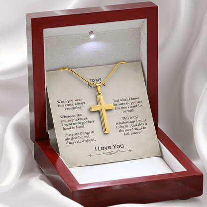 Cross Necklace for Him – Christian Cross Necklace Gift for Boyfriend, Husband or Partner with Romantic Faith Message Card