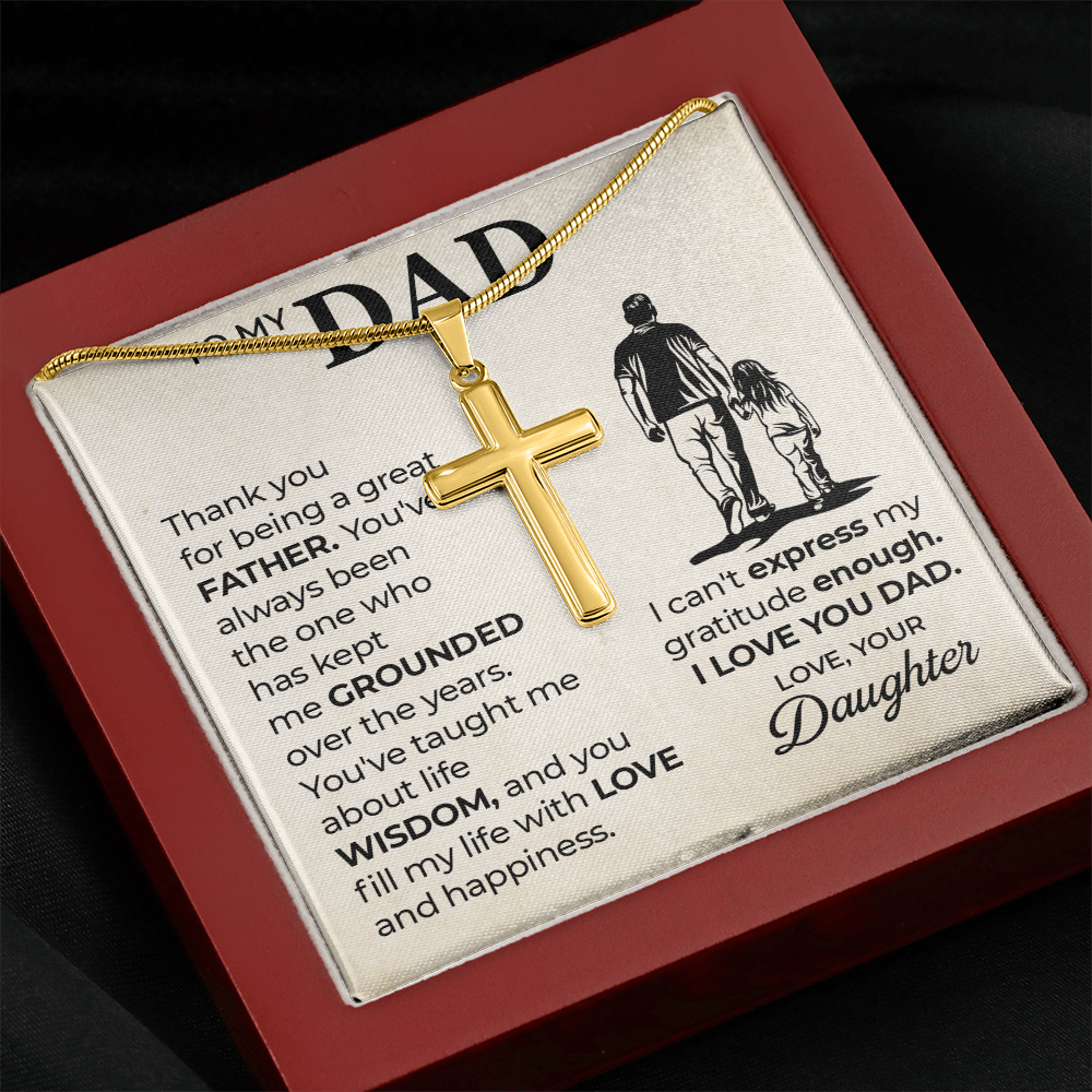 Cross Necklace Gift for Dad from Daughter – Sentimental Christian Gift for Father, To My Dad Message Card Necklace