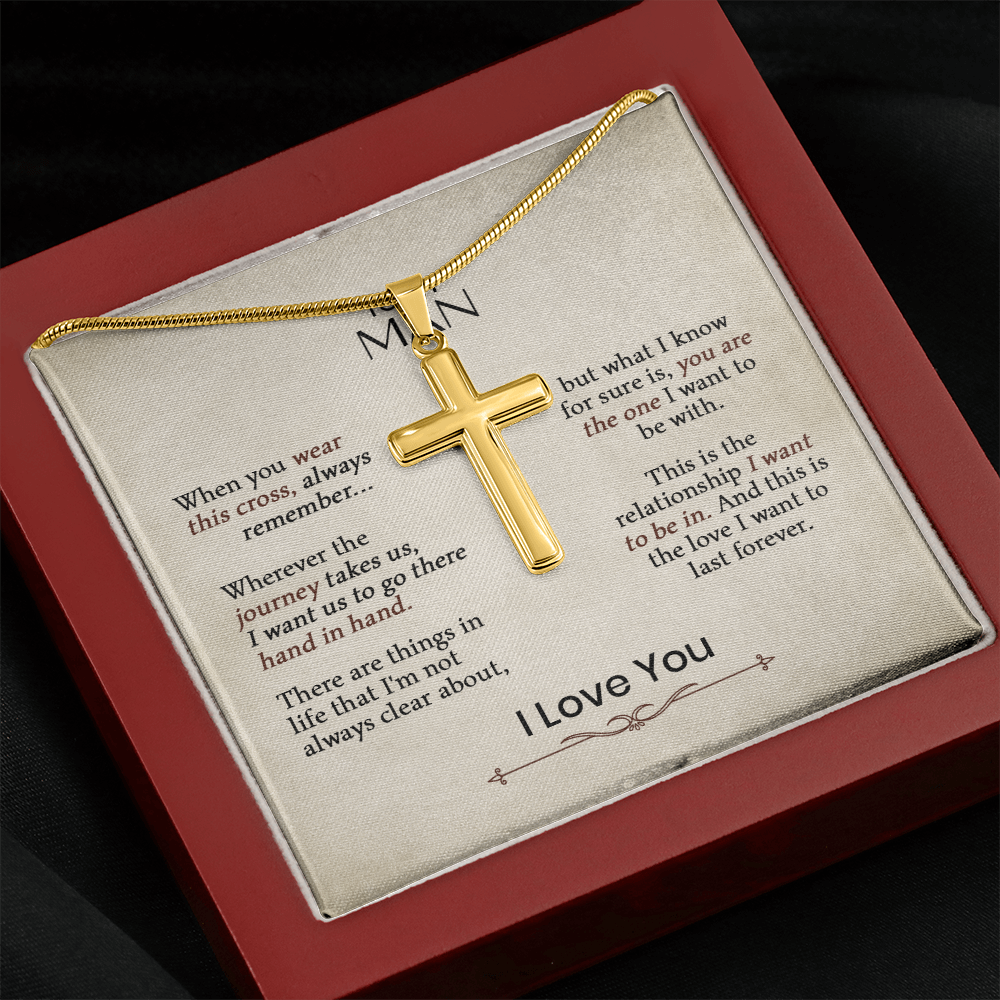 Cross Necklace for Him – Christian Cross Necklace Gift for Boyfriend, Husband or Partner with Romantic Faith Message Card