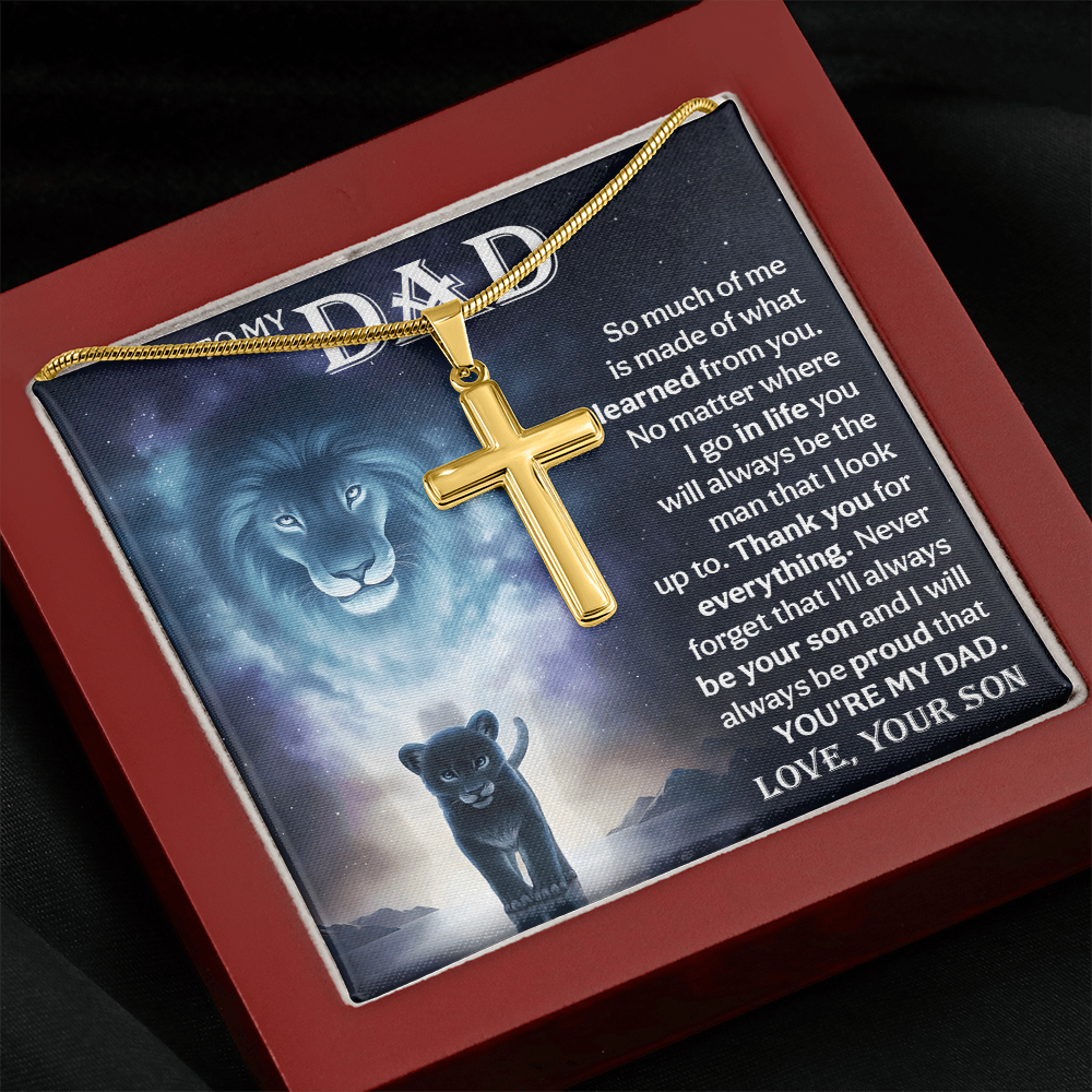 Cross Necklace Gift for Dad from Son – Lion Father Son Necklace, Christian Gift for Dad, Sentimental Father Keepsake