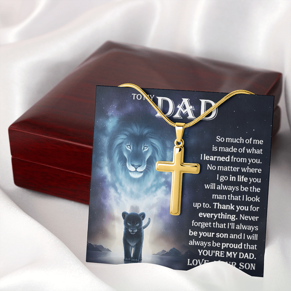 Cross Necklace Gift for Dad from Son – Lion Father Son Necklace, Christian Gift for Dad, Sentimental Father Keepsake
