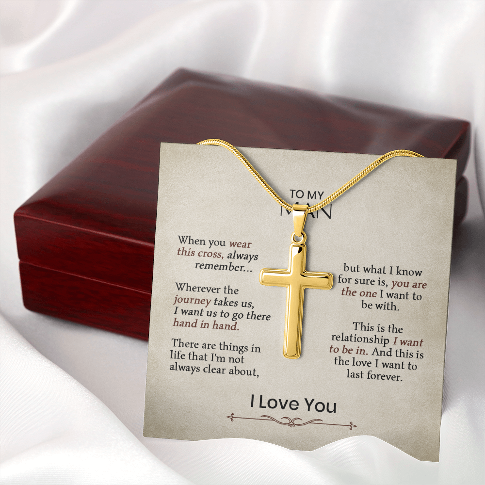 Cross Necklace for Him – Christian Cross Necklace Gift for Boyfriend, Husband or Partner with Romantic Faith Message Card